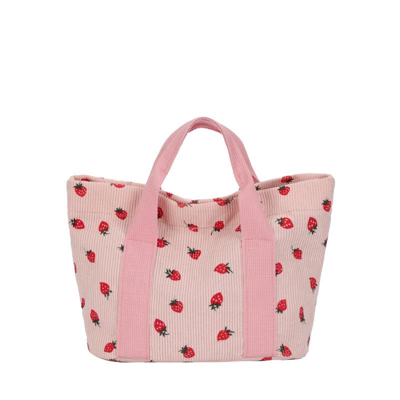Corduroy Printed Tote Bag Versatile Ladies Strawberry Printed Handbag Large Capacity Handbag Bag