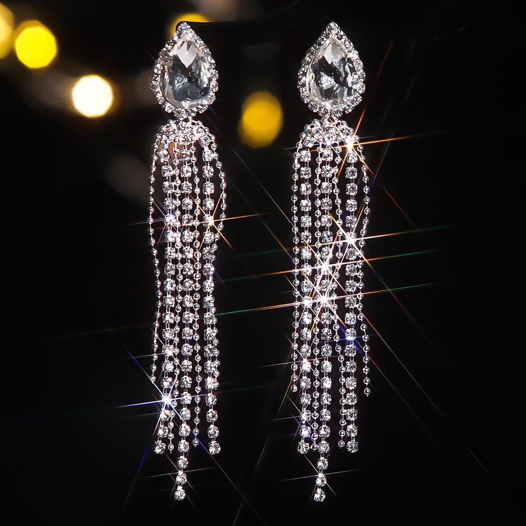 Luxus Strass lange Fransenohrringe