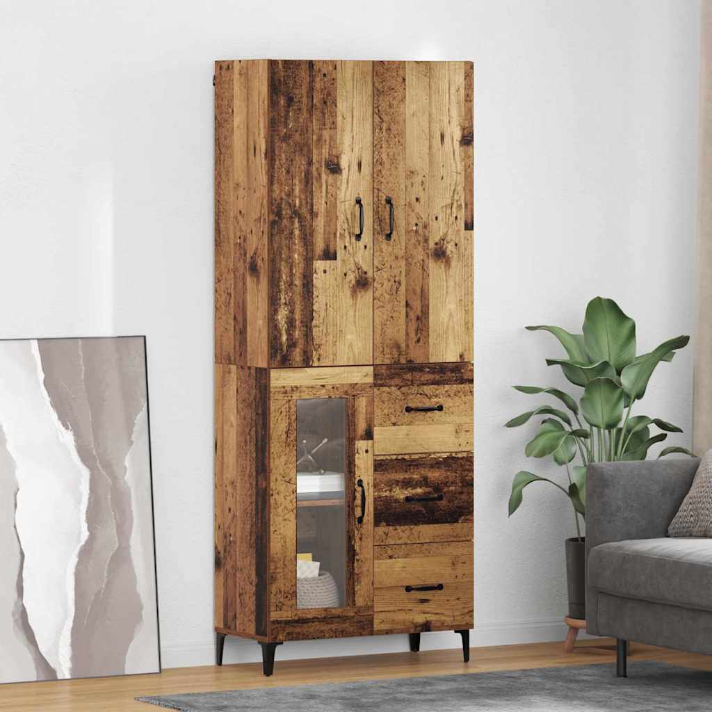 Wall Mounted Highboard Reclaimed Wood Look 69.5 x 34 x 180 cm Engineered Wood