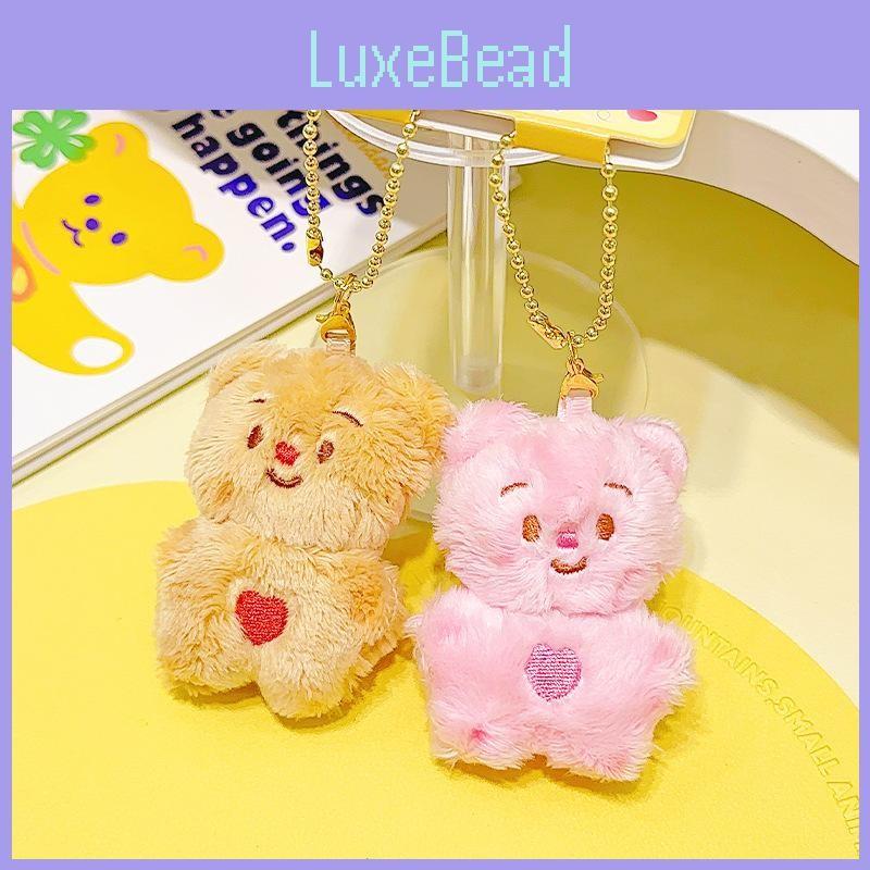 Love Cream Bear Heart Wing Plush Keychain Embroidery Design For Couples Gift