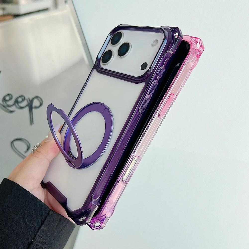 Fashion Gradient Airbags Clear Armor Case for IPhone 17Air 16 15 14 Plus 13 12 Pro Max Shockproof Metal Ring Stand Protect Cover