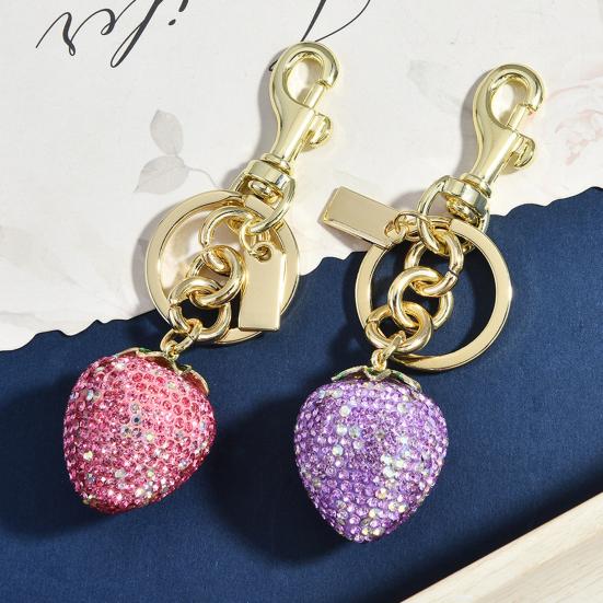 Keychain Pendant Rhinestones Inlaid Strawberry Shape Key Chain with Lobster Clasp Bag Charm Backpack Pendant Accessory