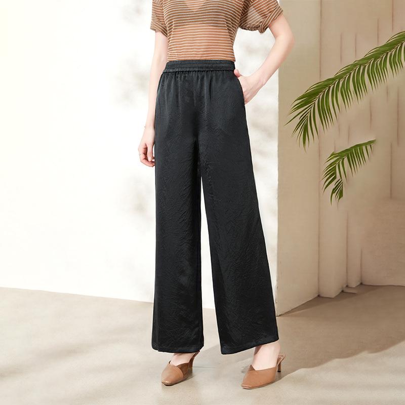 

Fashion design sense fashion casual trousers women s spring and summer new temperament solid color elastic waist wide leg trousers M чорний