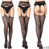 Sexy Elastic Fishnet Stockings with Garter Belt - Women's Open Crotch Fine Mesh Anti-Slip