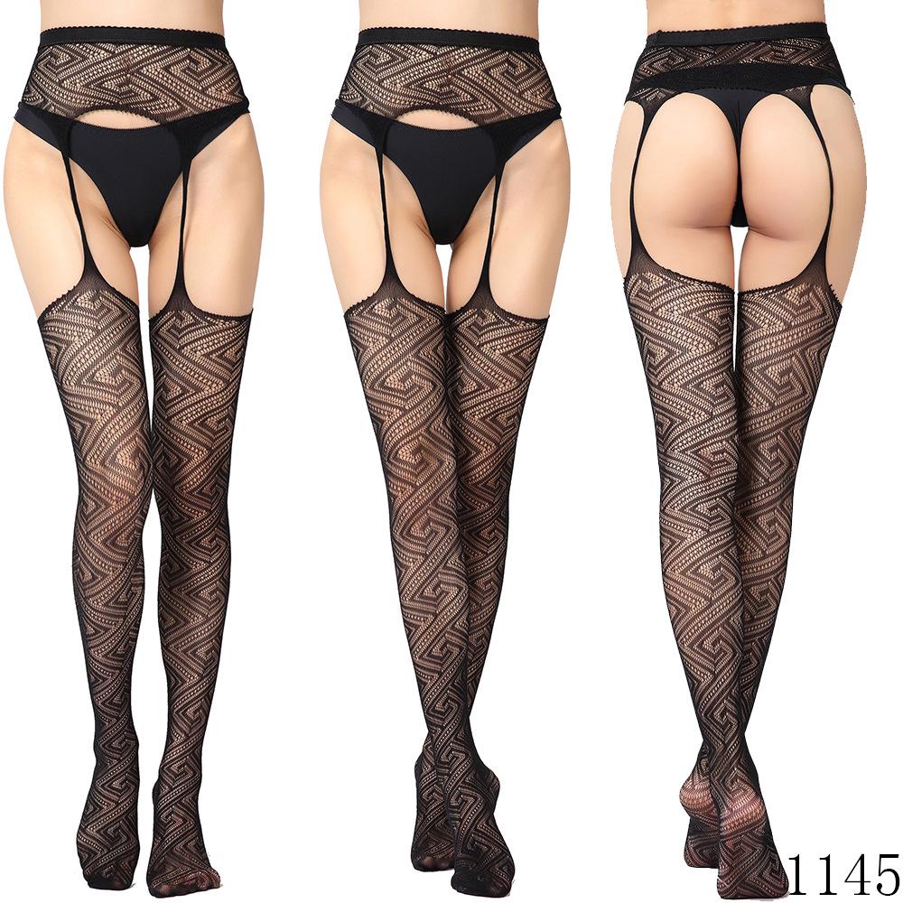 Sexy Elastic Fishnet Stockings with Garter Belt - Women's Open Crotch Fine Mesh Anti-Slip