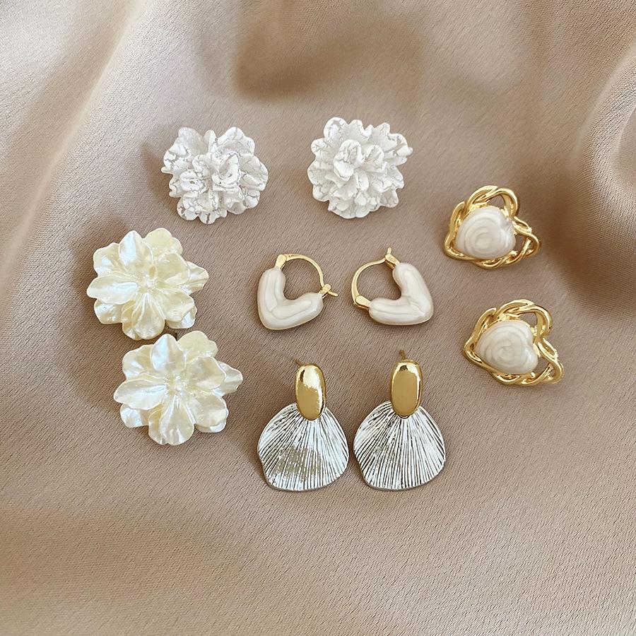 6/10/12 Pcs Simulated Pearl Round Square Stud Earrings Small French Elegant Daity Ear Studs for Women Daily Jewelry Sets F
