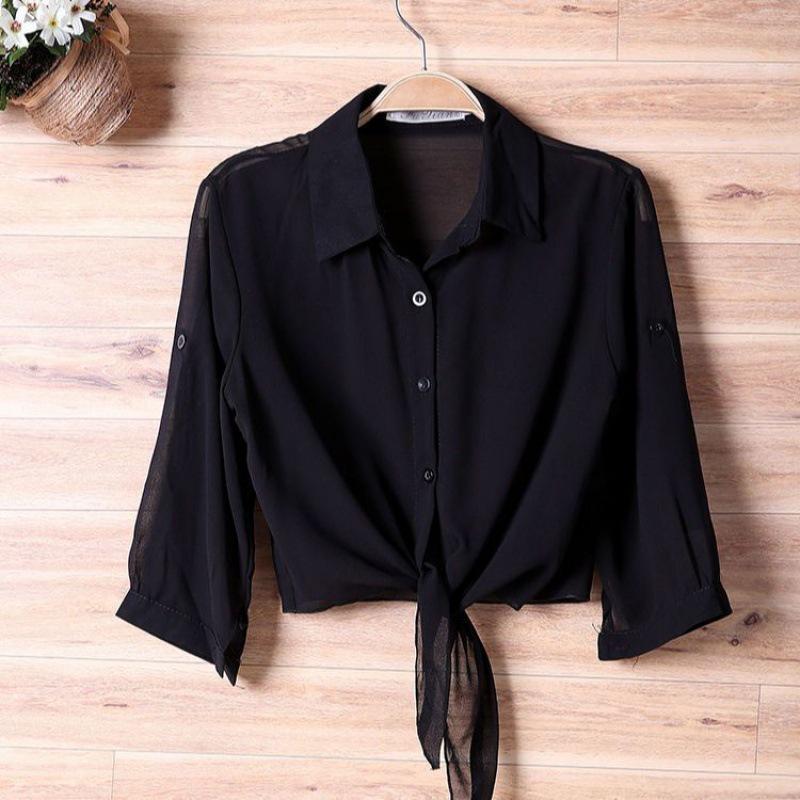 

Versatile Ultra-thin Chiffon Shawl Cardigan with Sun Protection for Women Large чорний