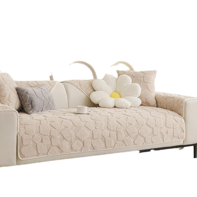 Premium Rabbit Plush Sofa Cushion Autumn And Winter New  Light Luxury Universal Leather Sofa Cover Special Cover Towel