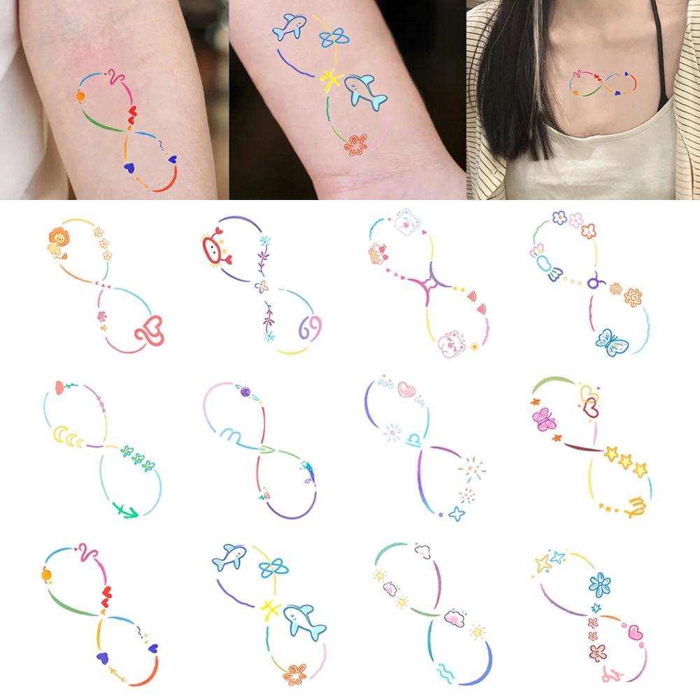 Zwölf bunte Tattoo-Aufkleber Wasserdicht Lang anhaltender Aufkleber Schlüsselbein Niedlich Damen V1U5