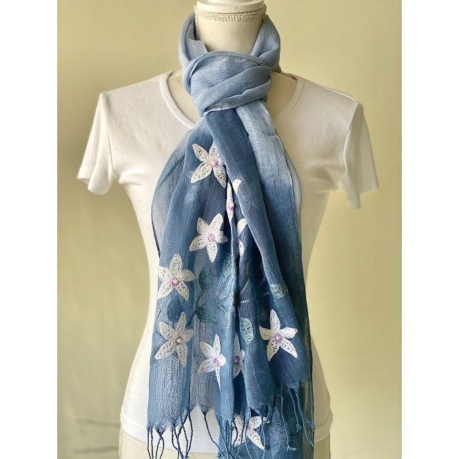 Used Kusukusu Zakka Ant Embroidery Pearl Beads Floral Stole Gradient Cotton 80% Silk 20% Embroidery Rayon 100% Country Simple Nordic 50cm x 180cm