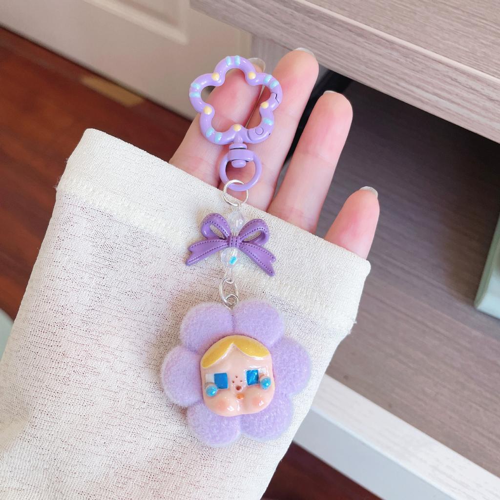 Cartoon Flocking Crying Baby Keychain Small Flower Cute Pendant Trendy Play Doll Girl Heart Bag Exquisite Hanging Jewelry