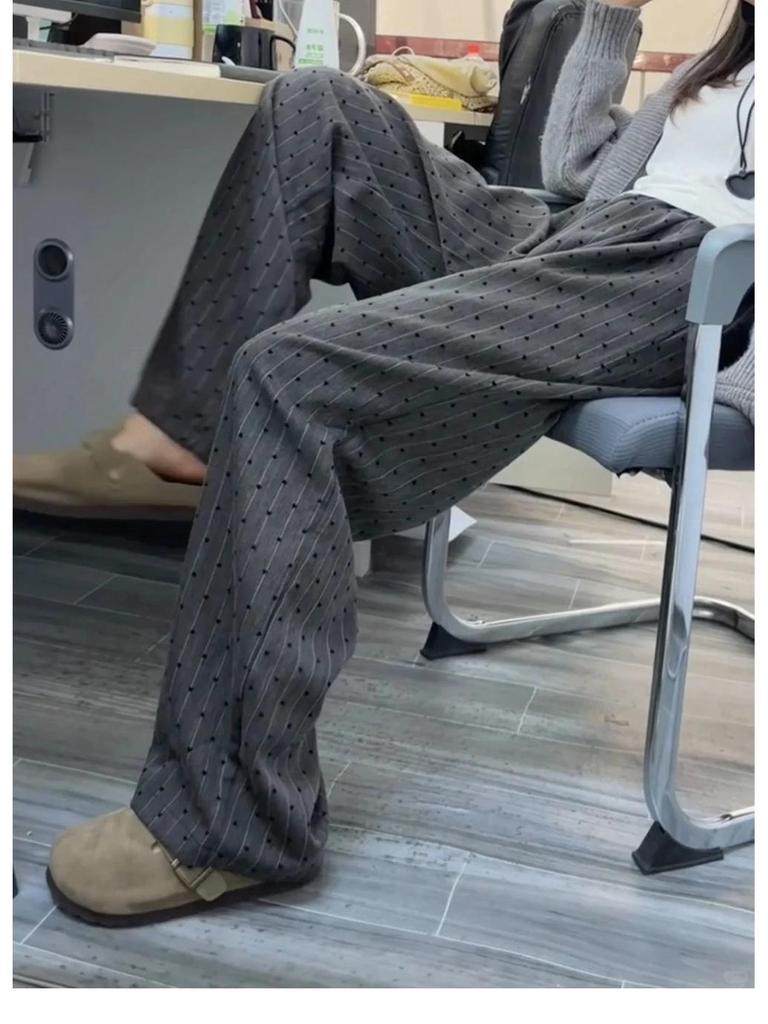 Gray Heart Flocked High Waist Wide-Leg Casual Pants for Women - Spring/Autumn 2025