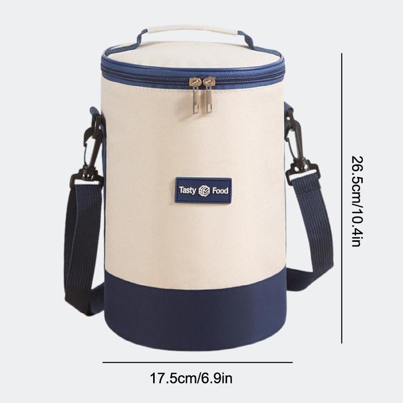 Sac de prânz portabil de mare capacitate, cutie de prânz izolată, cilindric, proaspăt, cutie rotundă din folie de aluminiu, geantă termică pentru alimente.