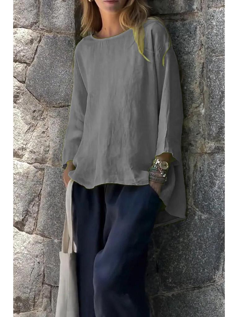 Women's 2025 Nine-Sleeve Cotton Linen Loose Top