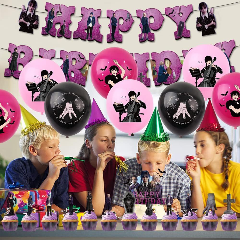 Le Decorazioni per la Festa di Compleanno di Mercoledì Addams includono Topper per Torta, Striscione con Palloncini