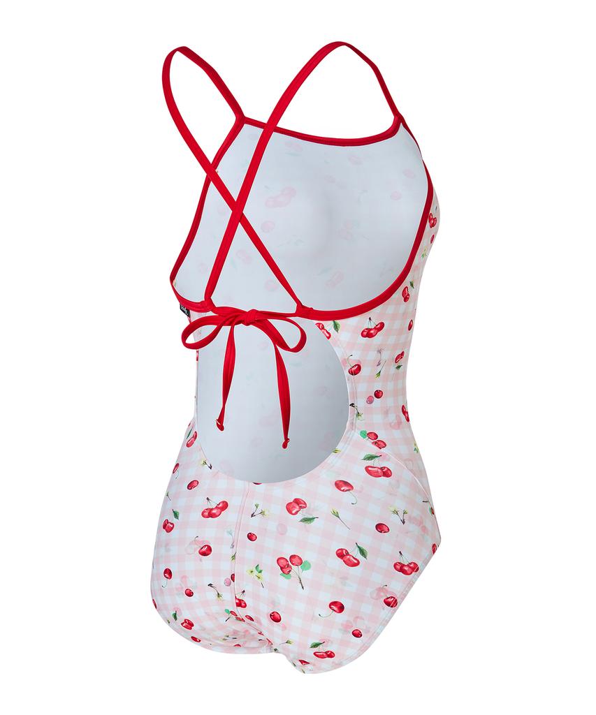 Laelliseupocheu [Rsla426 Lpk] Cherry Days Backless Strap X-Back Swimsuit Light Pink