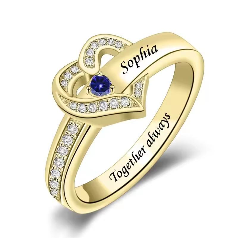 Personalized 1-8 Birthstone Rings for Women Customized Engraved Name Rings for Her Custom Cubic Zirconia Stones Heart Rings Gift 6