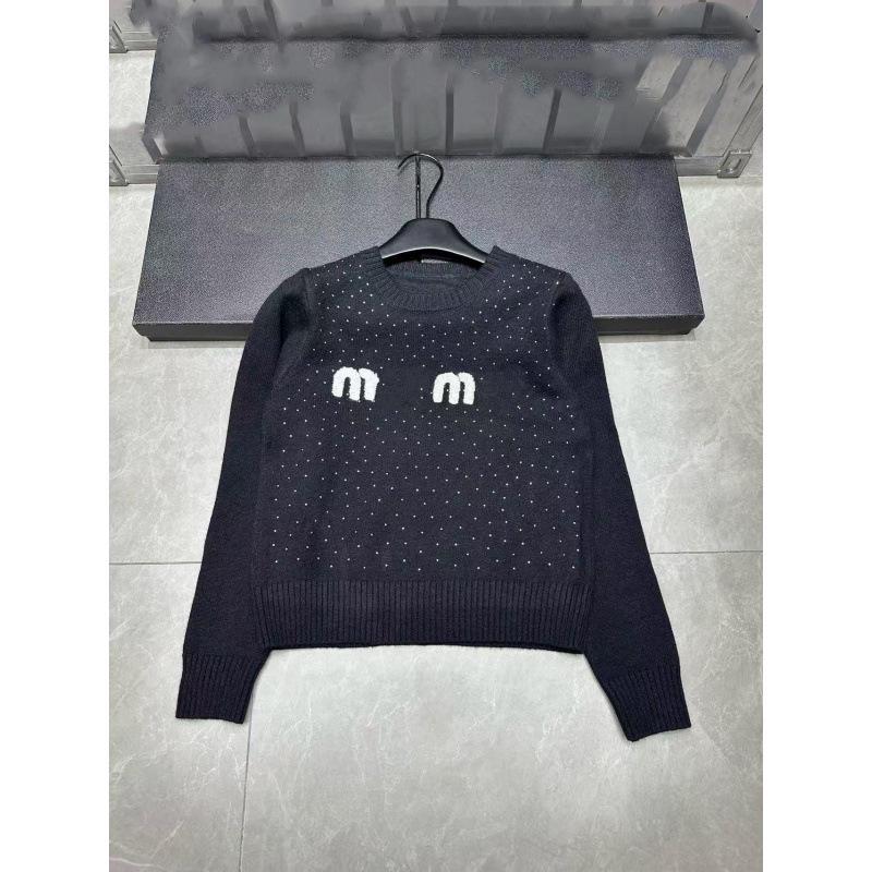 Miu Style 2025 Autumn/Winter Flocking Embroidery Knit Pullover with Hot Drill Lettering - Versatile, Age-Reducing Long Sleeve Top