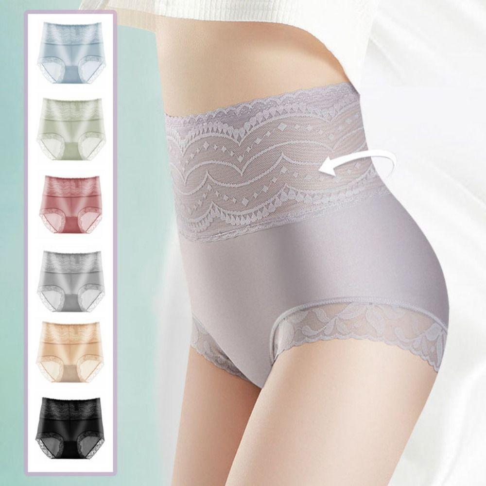 High Waist Lace Seamless Briefs Thin Tummy Control Underwear Elastic Slimming Underpants  Lady