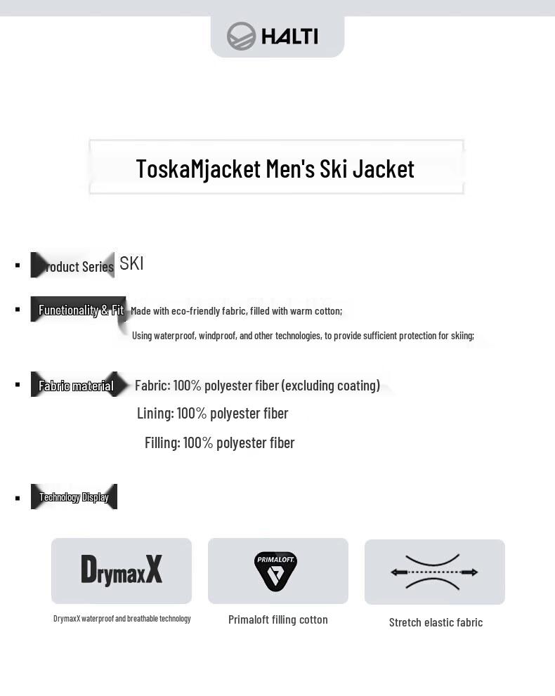 HALTI Men's Four-Way Stretch Windproof Wear-Resistant Ski Jacket H059-2427