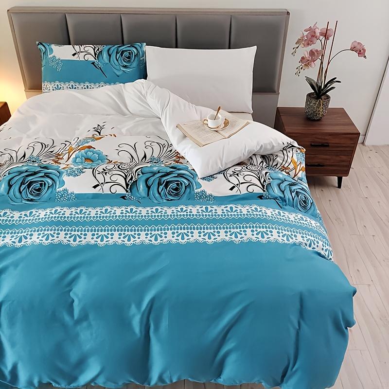 Blue Duvet Cover And Pillowcase 3-Piece Set, Polyester Set/2 Pillowcases/1 Duvet Cover/Student Bed/Double Bed/Full Size Bed/King