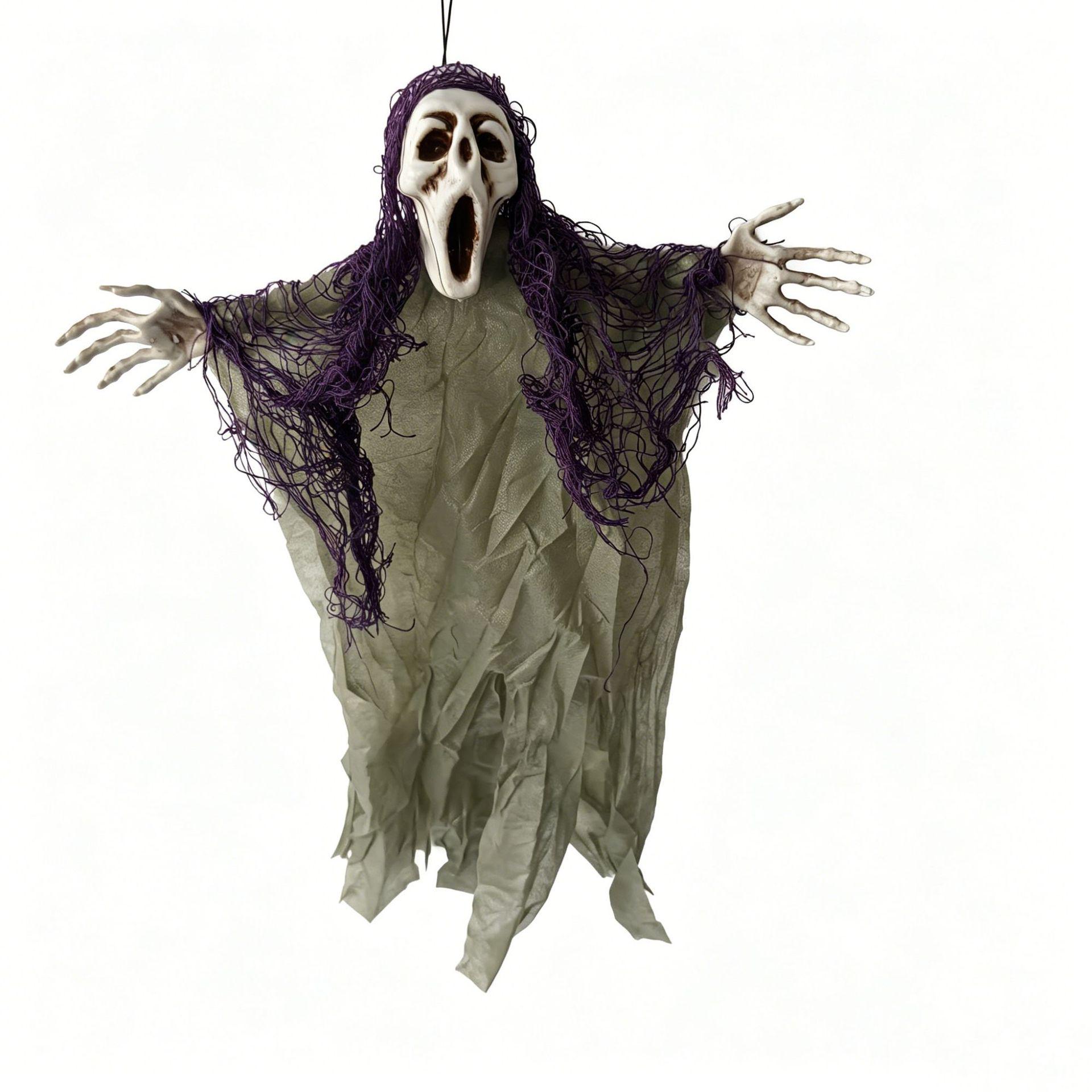 Halloween Hanging Ghost Decoration: Spooky Skull Face for Escape Rooms, Haunted Houses, and Bars