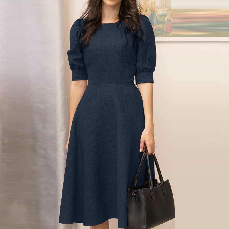 

Женское повседневное платье А-силуэта с круглым вырезом и короткими рукавами ZANZEA S