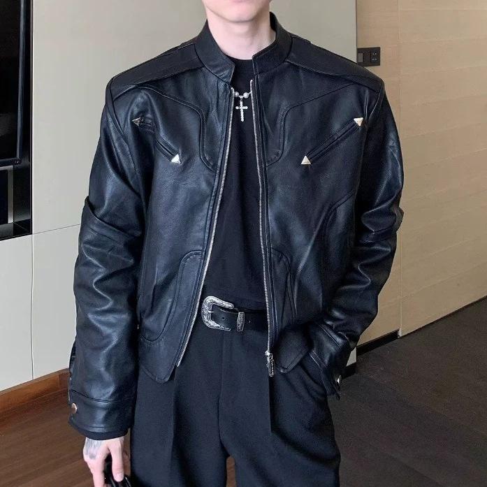 Trendy brand shoulder pads versatile autumn and winter casual American men's jacket new loose leather jacket locomotive clothing