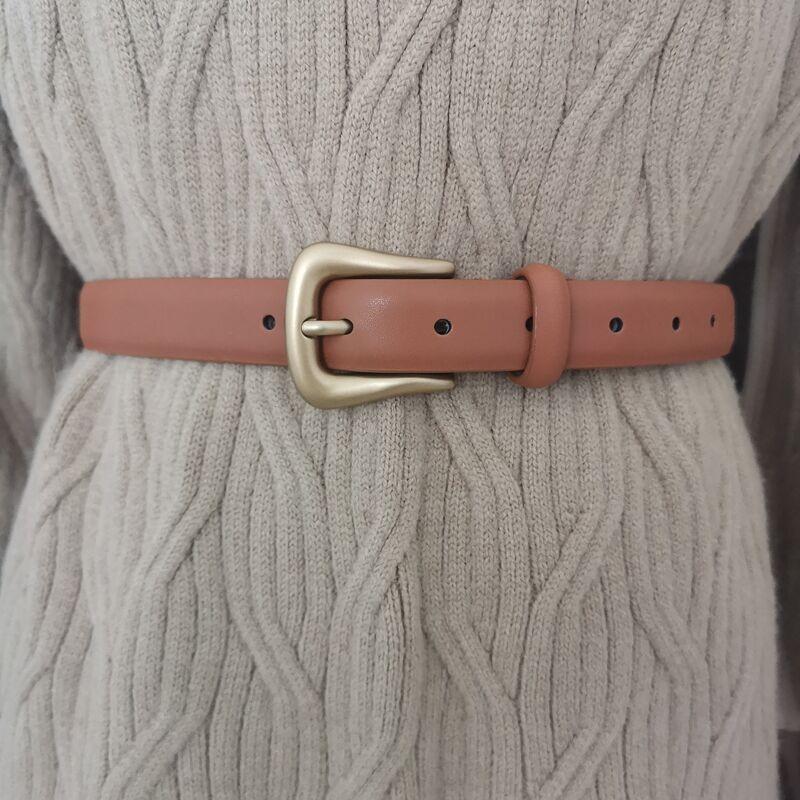 Leather Belt For Women With Pin Buckle And Vintage Style For Formal Wear
