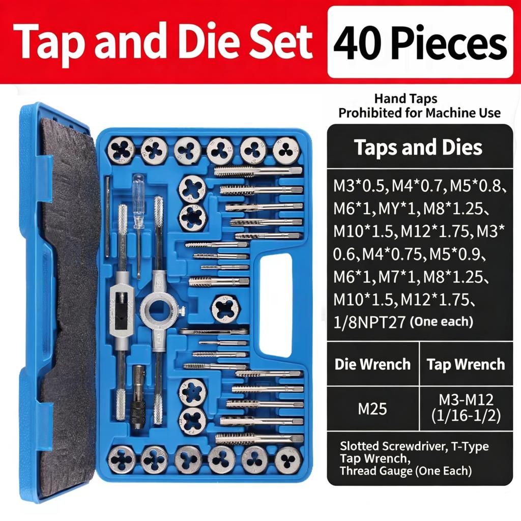 12/20/40Pcs Tap and Die Set Hand Tools Metric Tap and Die Set M3-M12 Screw Thread Tap & Die Thread Tools Set