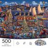 500pcs Jigsaw Puzzle Suitable for & Families - Winter Harbor Town Snowy Night Scene with Cozy Christmas/New Year Challenge - Portable Rectangular Brai