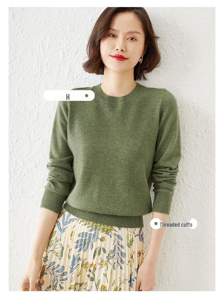 Women's Versatile Long Sleeve Knitted Sweater - Round Neck for Spring, Autumn & Winter