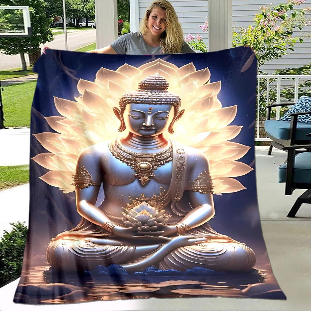 Coperta in Peluche Buddha Sakyamuni Bodhisattva Guanyin del Buddismo, Coperta in Flanella Coperta Plaid per Soggiorno Camera da Letto Letto Divano Preghiera