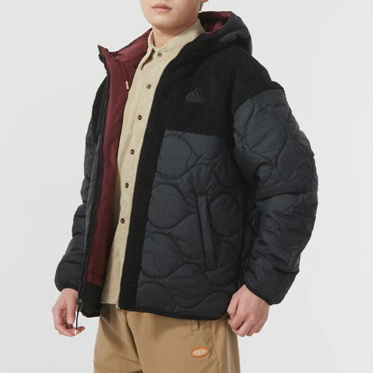 adidas Giacca Casual con Cappuccio Patchwork Reversibile in Faux Shearling con Logo Giacca da Uomo Lampone IW4037