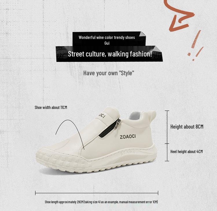 Men's White Breathable Slip-On Skate Shoes: Non-Slip, Wear-Resistant Casual Sneakers for Spring