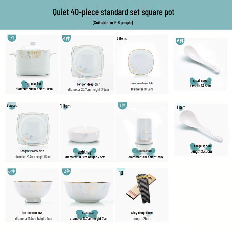 Linpan Serene 40-Piece Ceramic Dinnerware Set