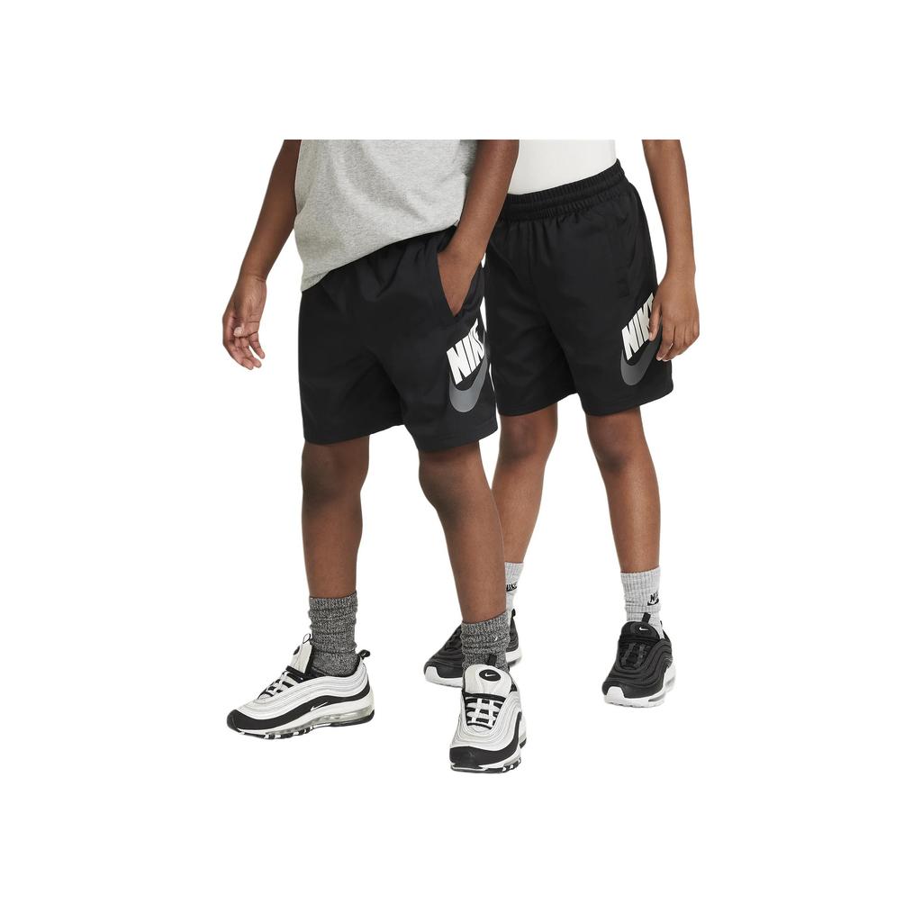 Nike Sportswear Woven Shorts With Letter Print And Elastic Mid-Waist Fit Kids Bottoms Black FN8756-010