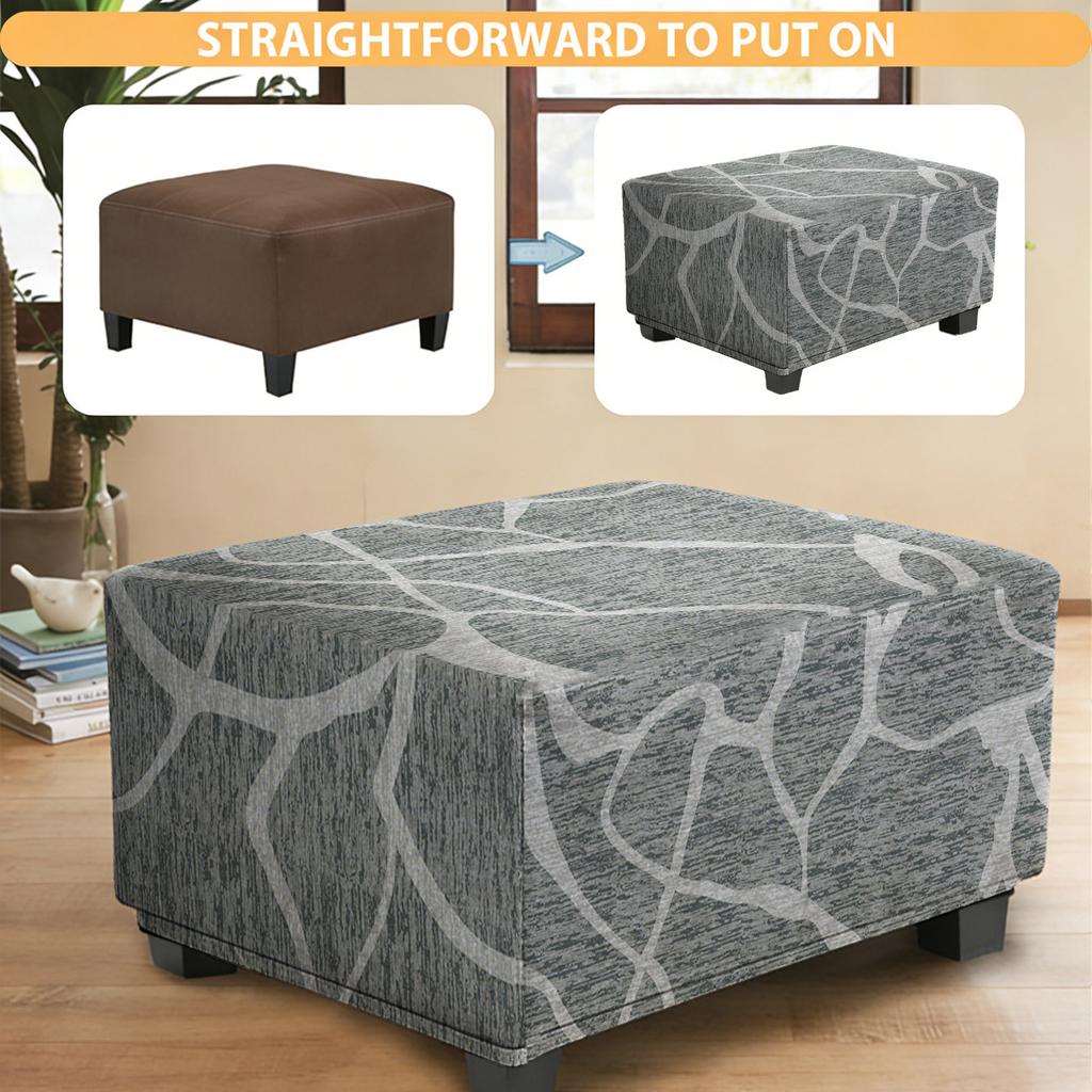 Square Footstool Slipcover Soft Elastic Pouf Cover Printed Furniture Protector For Living Room Ottoman Seat Case
