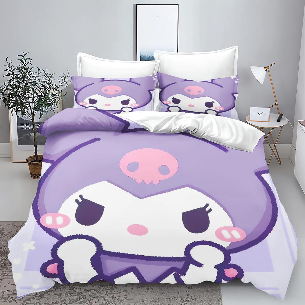 Cute Duvet Cover Kuromi Sanrio Bedding Quilt Sets Digital Printing Cartoon Kids Bed Set Pillowcase For Boy Adult Gift