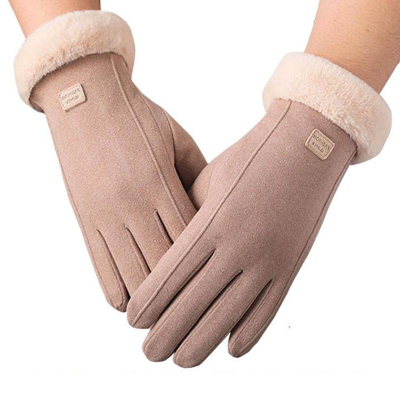 Winter Rabbit Fur Mouth Full Finger Touch Screen Plus Velvet Warm Gloves For Women