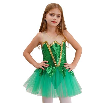 Kinder Mädchen Elfen Cosplay Kostüm Glitzerndes Pailletten Ärmelloses Tutu Kleid Ballett Tanzkleid Halloween Kleid