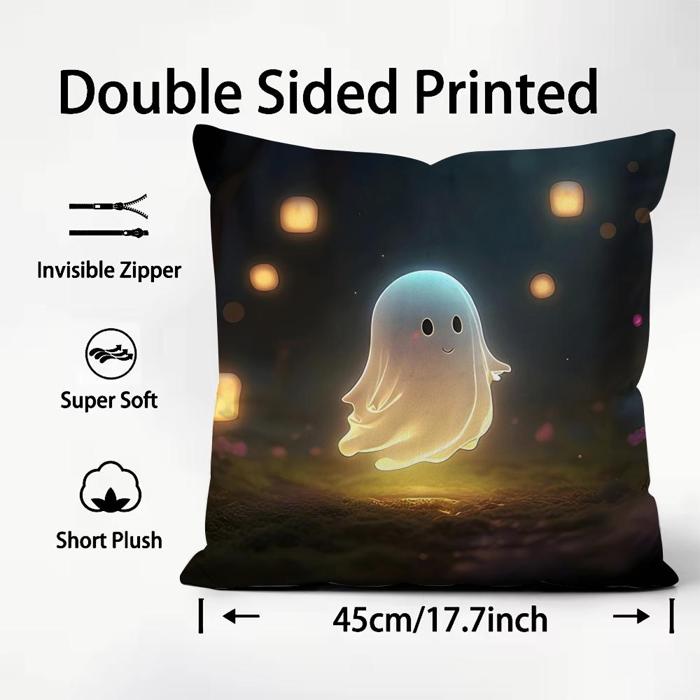 Ghost Cute Cushion Cover Plush Fabric Soft DoubleSided Printed Sofa Warm Winter Home Child Gift Pillow Case