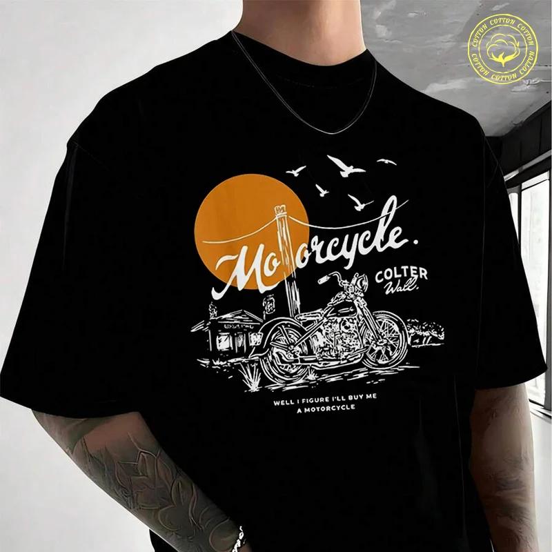 Graphic Colters Arts Wall Motorcycle Moto Cotton T-Shirt For Riders Men's And Women's Casual O-