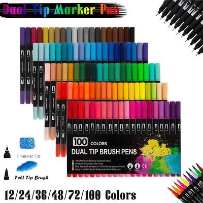 Stylos marqueurs artistiques à double pointe, 12/24/36/48/72/100 couleurs, stylos à pointe Fine pour Journal et pinceaux colorés