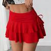 Solid Color Mini Skirt Women Summer Fashion Streetwear Versatile High Waist Slim Fit Ruffle Bows Elastic Waist Short Skirt