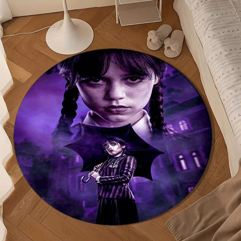 Wednes-day Gothic Round Rug for Livingroom,Bedroom, Palyroom, Chair Rug, Area Rug, Circle Carpet, Large Size Fan Christmas Gift