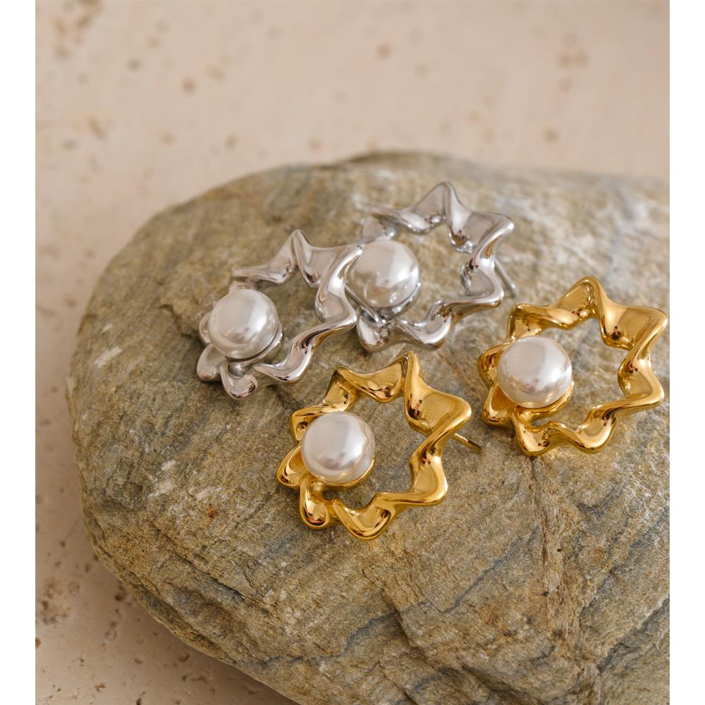 Eetit Fashion Stainless Steel Simulated Pearls Flower Stud Earrings for Women Waterproof Trending Ear Daily Jewelry