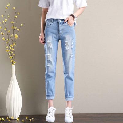 New Arrival High-waisted Loose-fit Hole Ripped Jeans for Women