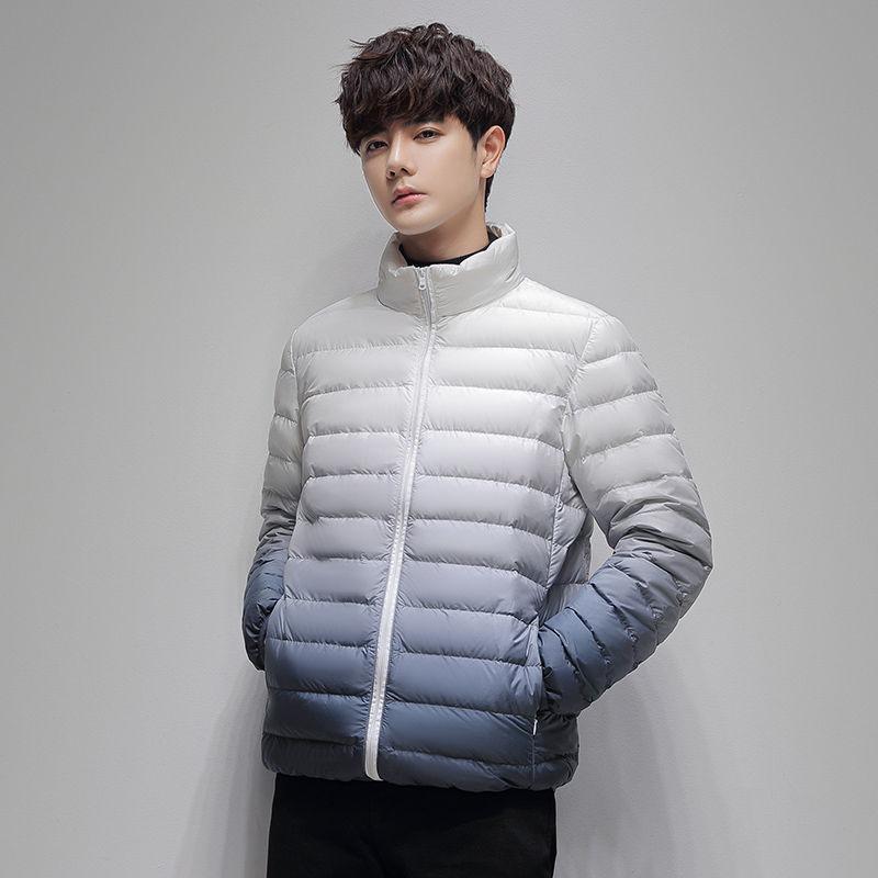 Winter New Light Down Jacket Men's Light Warm Men's Short Hooded Stand-up Collar Gradual Change Color Duck Down Cold Jacket
