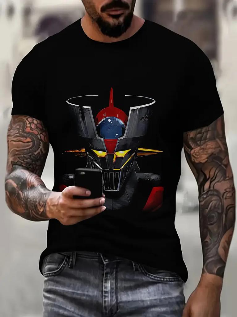 Classic Anime Mazinger Z Robot 3D Printed T-shirt Summer Men's Cartoon Short Sleeved Shirt Harajuku Street Casual Round Neck Pullover